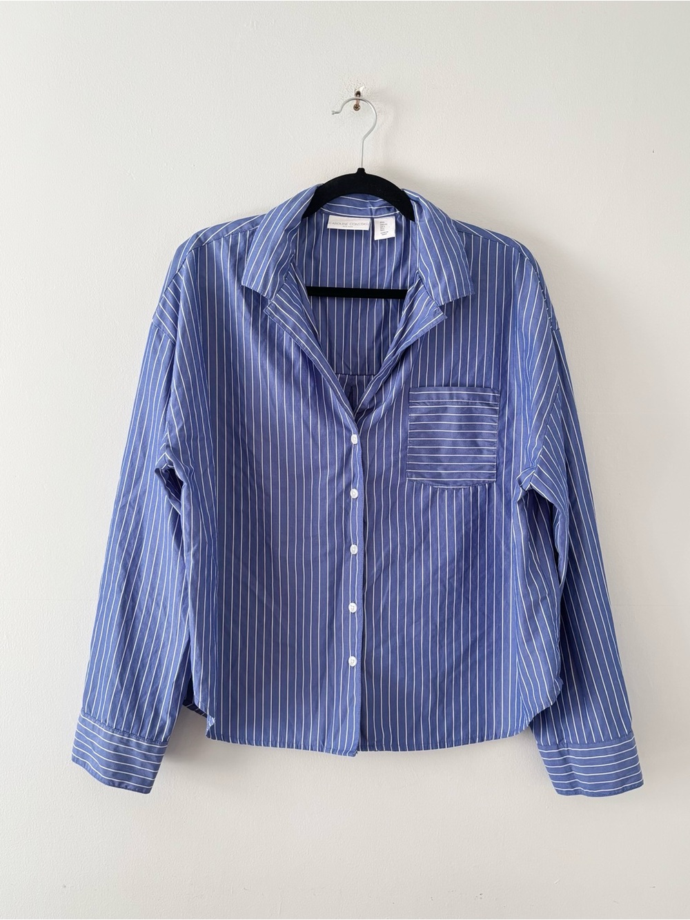 Caroline Constas Striped Boxy Fit Long Sleeve Blouse Oversized Pocket Buttondown